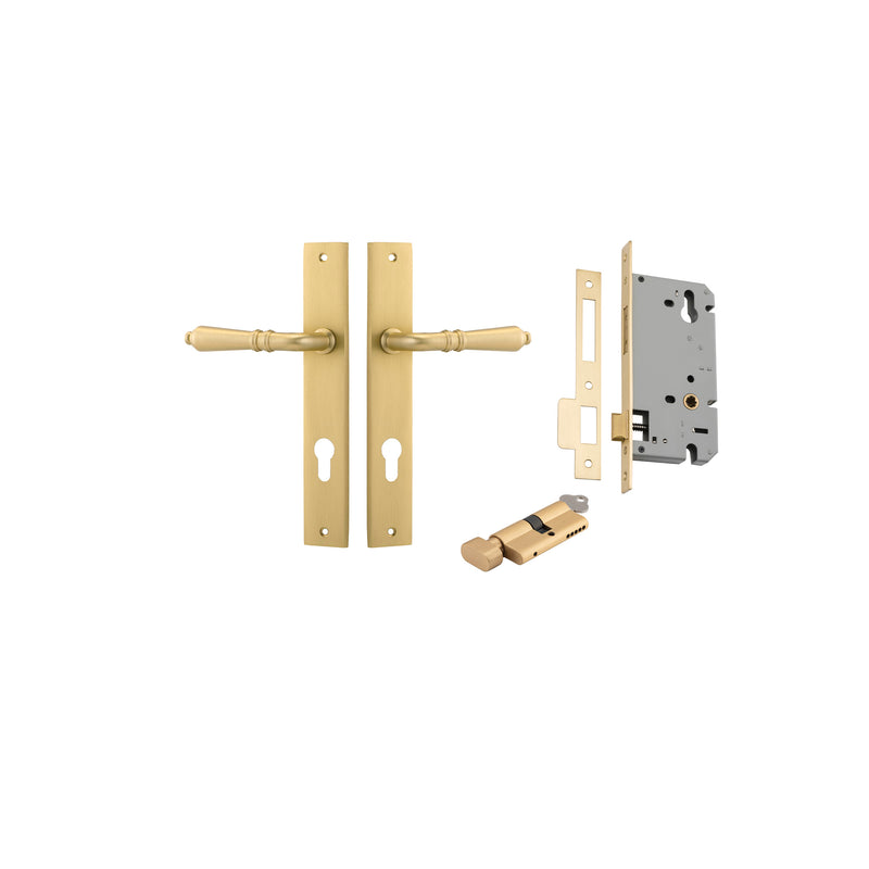 Sarlat Lever - Rectangular Backplate Entrance Kit with High Security Lock Brushed Gold PVD / Solid Brass