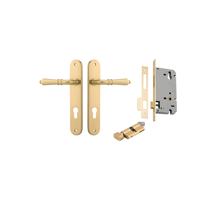 Sarlat Lever - Oval Backplate Entrance Kit with High Security Lock Brushed Gold PVD / Solid Brass