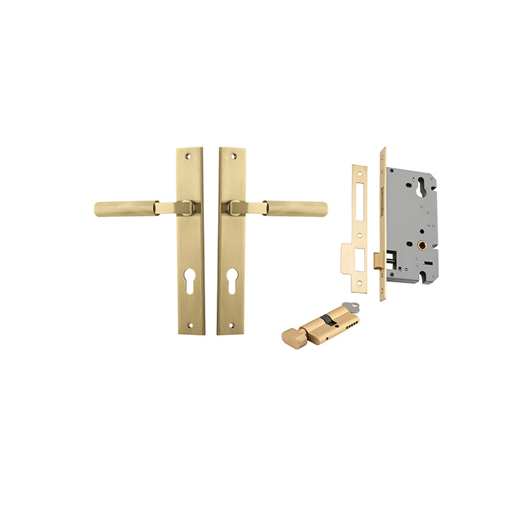 Brunswick Lever - Rectangular Backplate Entrance Kit with High Security Lock Brushed Gold PVD / Solid Brass