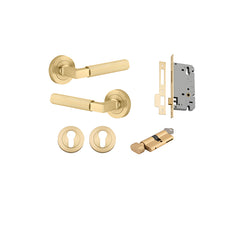 Brunswick Lever - Round Rose Entrance Kit with High Security Lock Brushed Gold PVD / Solid Brass