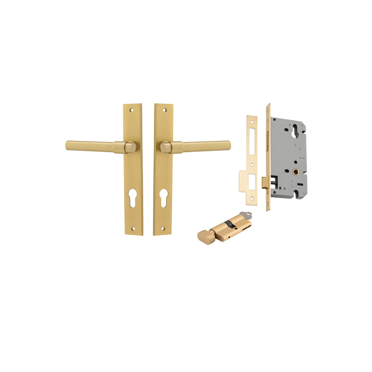 Helsinki Lever - Rectangular Backplate Entrance Kit with High Security Lock Brushed Gold PVD / Solid Brass