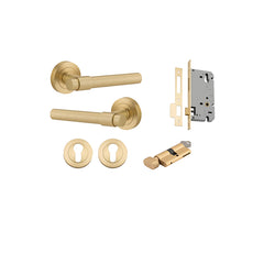 Helsinki Lever - Round Rose Entrance Kit with Separate High Security Lock Brushed Gold PVD / Solid Brass