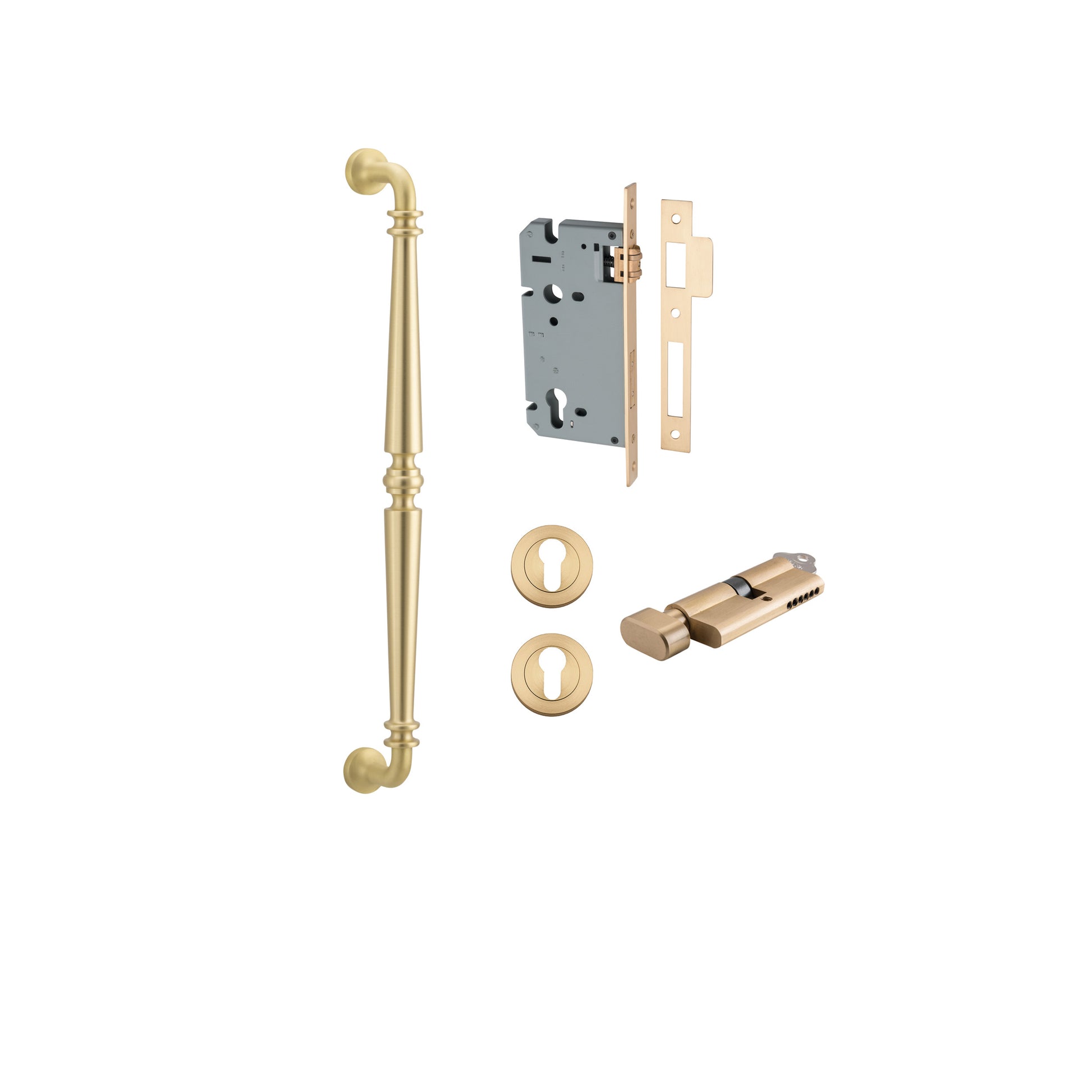 Sarlat Pull Handle - 450mm Entrance Kit with Separate High Security Lock Brushed Gold PVD / Solid Brass