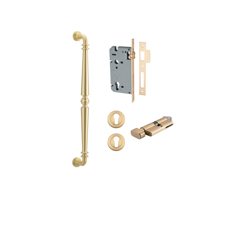 Sarlat Pull Handle - 450mm Entrance Kit with Separate High Security Lock Brushed Gold PVD / Solid Brass