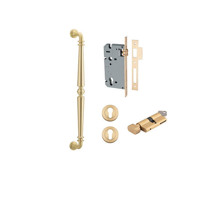 Sarlat Pull Handle - 450mm Entrance Kit with Separate High Security Lock Brushed Gold PVD / Solid Brass