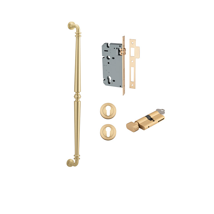 Sarlat Pull Handle - 600mm Entrance Kit with Separate High Security Lock Brushed Gold PVD / Solid Brass