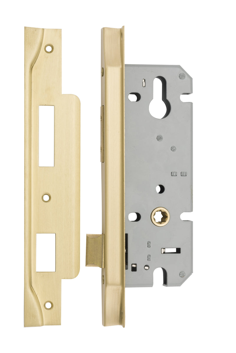 Rebated 85mm Euro Mortice Locks - 45mm Backset Brushed Gold PVD / Solid Brass