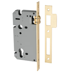 Mortice 85mm Euro Roller Lock - 60mm Backset Brushed Gold PVD / Steel & Sheet Brass