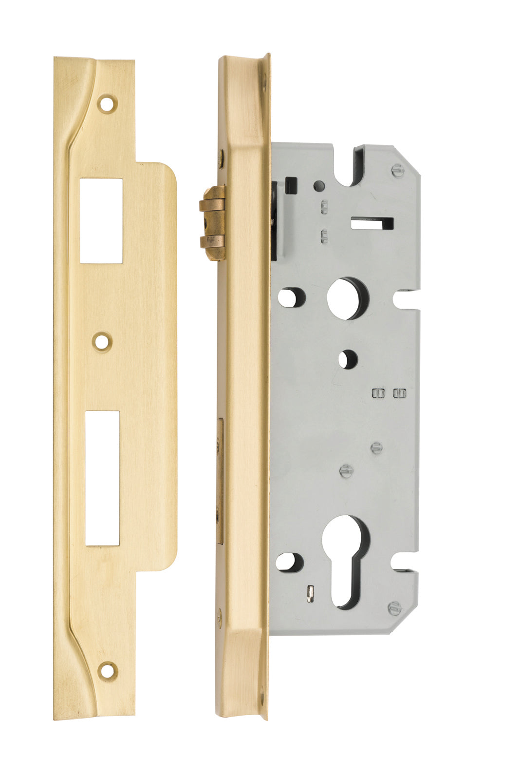Rebated 85mm Euro Roller Mortice Locks - 45mm Backset Brushed Gold PVD / Solid Brass