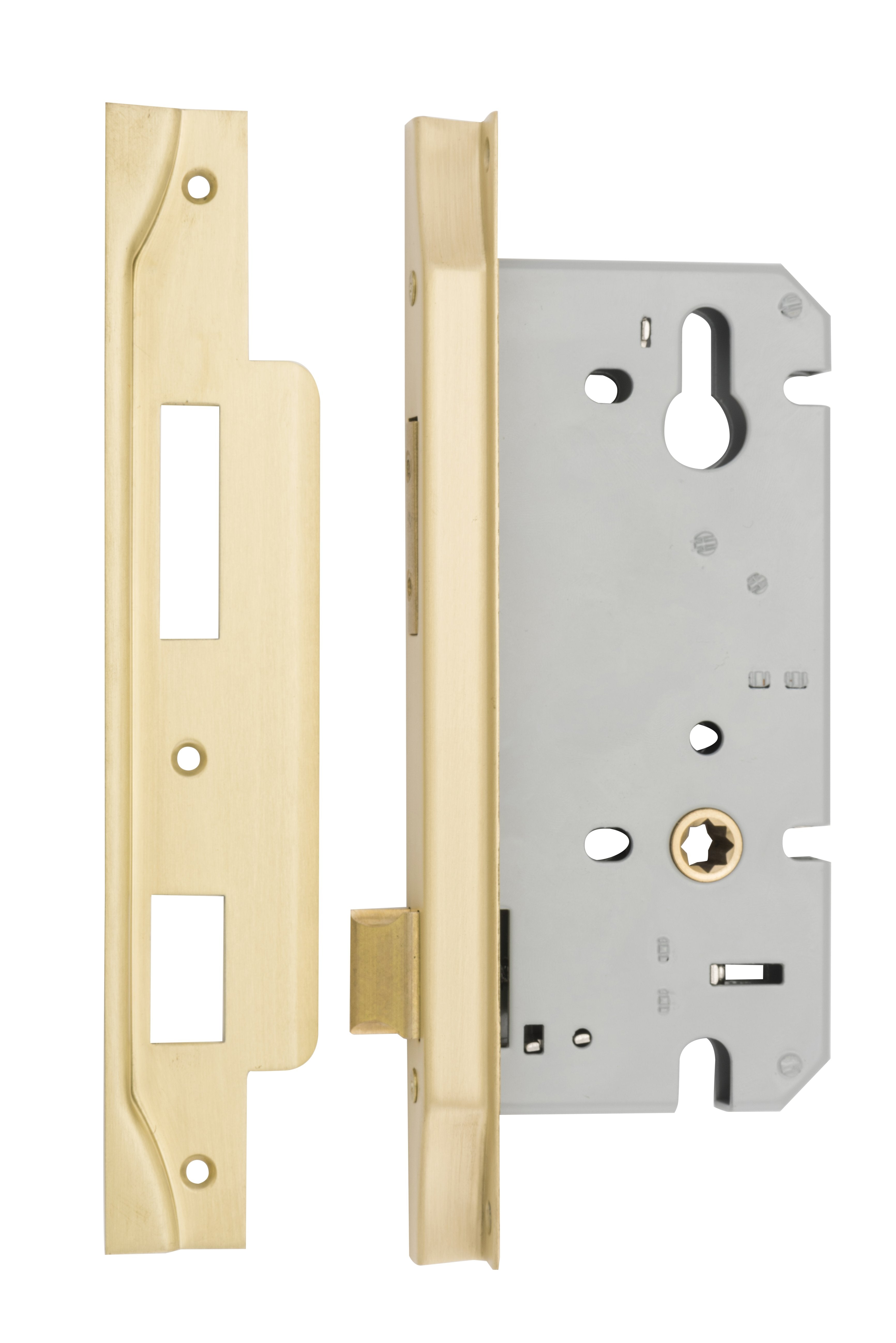 Rebated 85mm Euro Mortice Locks - 60mm Backset Brushed Gold PVD / Steel & Sheet Brass