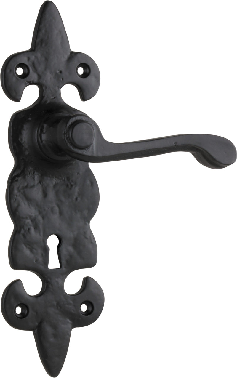 Stratford Lever - Long Backplate Matt Black / Lock | Lock (Skeleton Key)