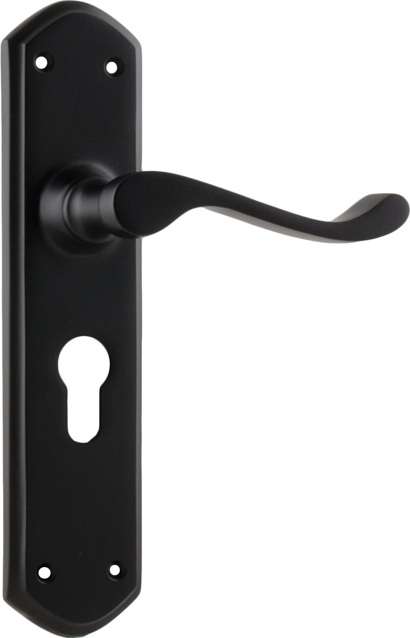 Windsor Lever - Long Backplate Matt Black / Euro | Entrance