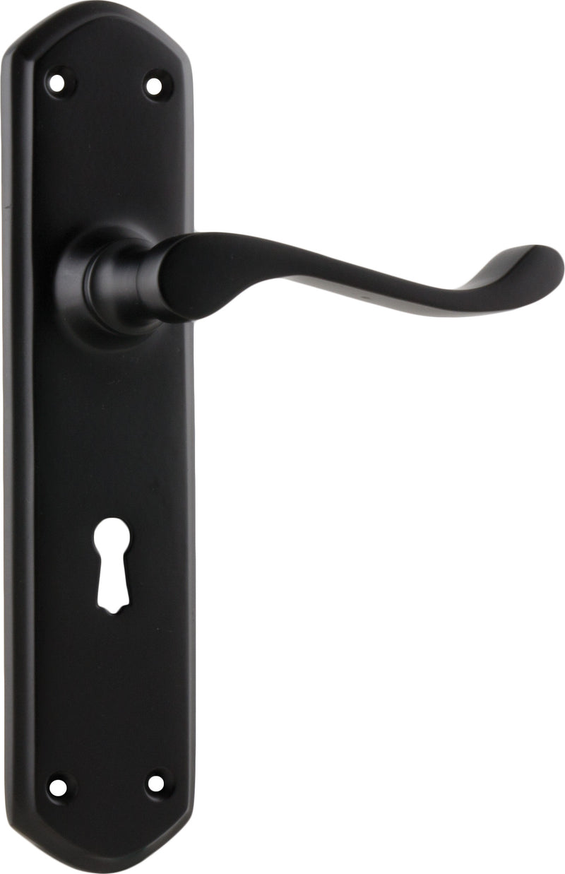Windsor Lever - Long Backplate Matt Black / Lock | Lock (Skeleton Key)