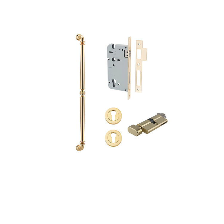Sarlat Pull Handle - 600mm Entrance Kit with Separate High Security Lock Polished Brass / Solid Brass