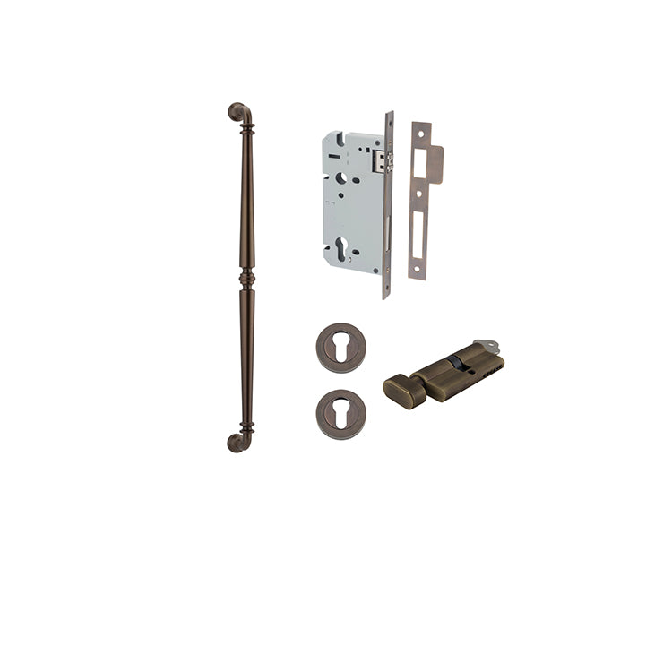 Sarlat Pull Handle - 600mm Entrance Kit with Separate High Security Lock Antique Brass / Solid Brass
