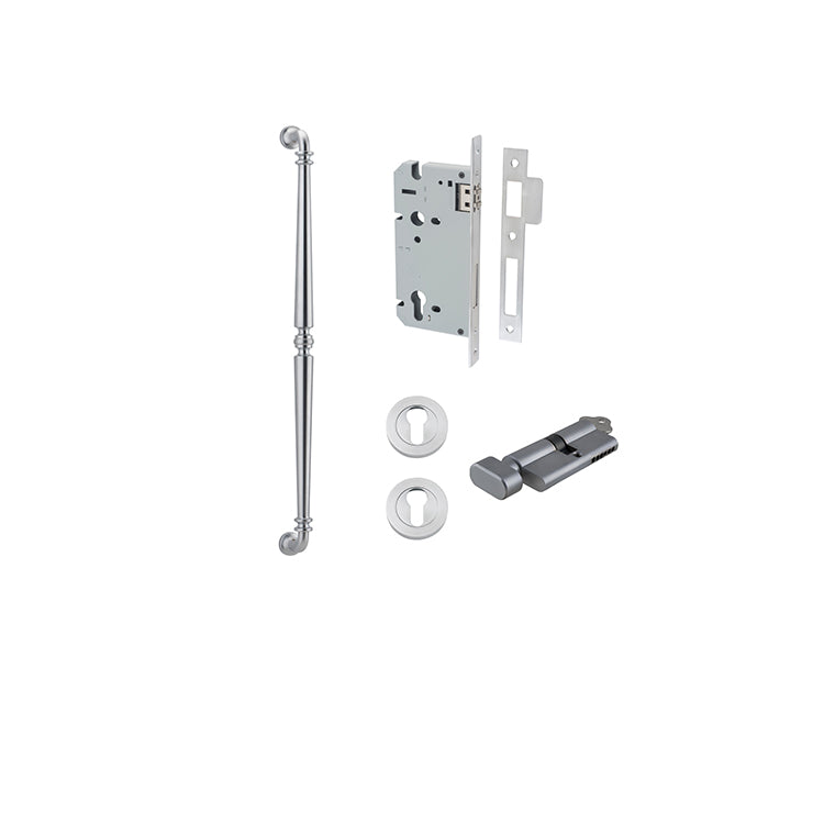 Sarlat Pull Handle - 600mm Entrance Kit with Separate High Security Lock Satin Chrome / Solid Brass