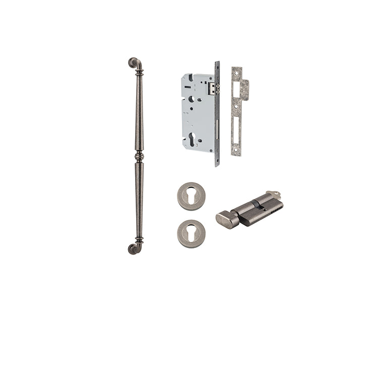 Sarlat Pull Handle - 600mm Entrance Kit with Separate High Security Lock Rumbled Nickel / Solid Brass