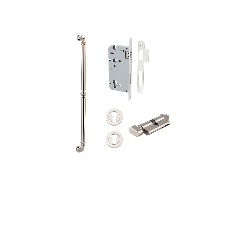 Sarlat Pull Handle - 600mm Entrance Kit with Separate High Security Lock Polished Nickel / Solid Brass