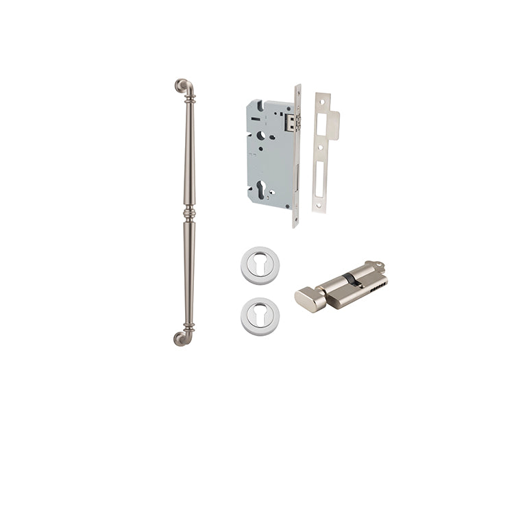 Sarlat Pull Handle - 600mm Entrance Kit with Separate High Security Lock Satin Nickel / Solid Brass