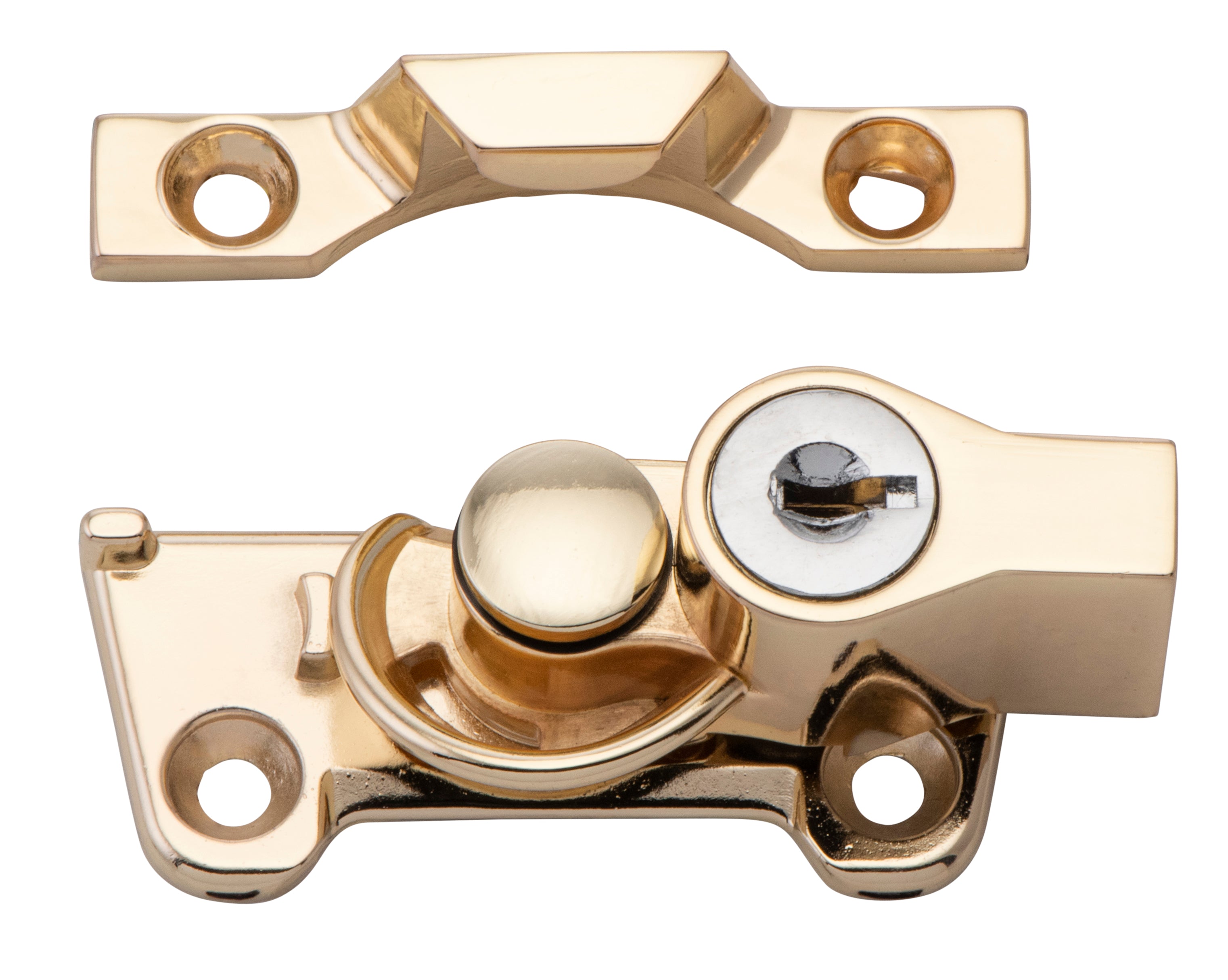 Wide Base Key Operated Locking Sash Fastener Electro brass