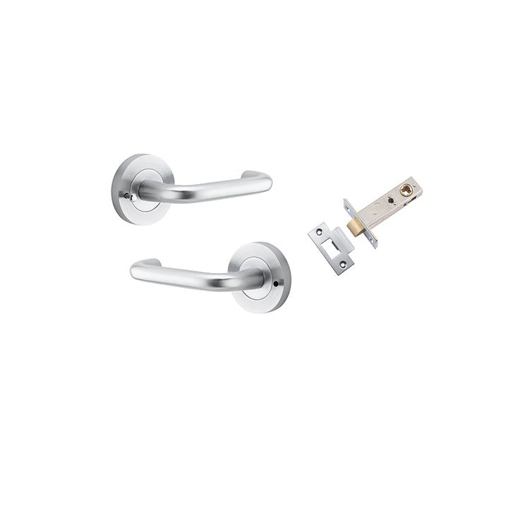 Oslo Lever - Round Rose (Inbuilt Privacy) Satin Chrome / Solid Brass