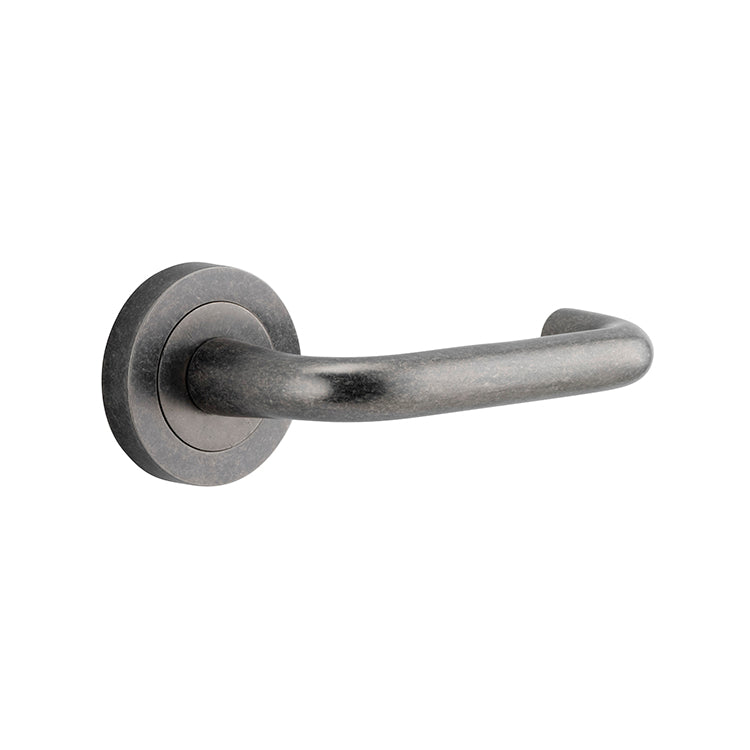 Oslo Lever - Round Rose Rumbled Nickel / Solid Brass