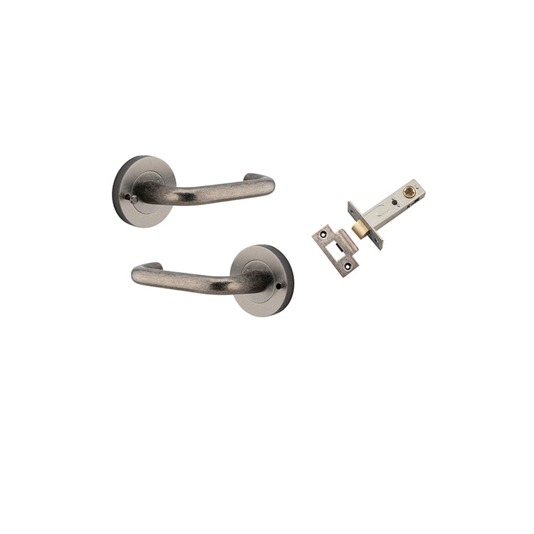 Oslo Lever - Round Rose (Inbuilt Privacy) Rumbled Nickel / Solid Brass
