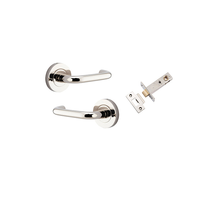 Oslo Lever - Round Rose (Inbuilt Privacy) Polished Nickel / Solid Brass