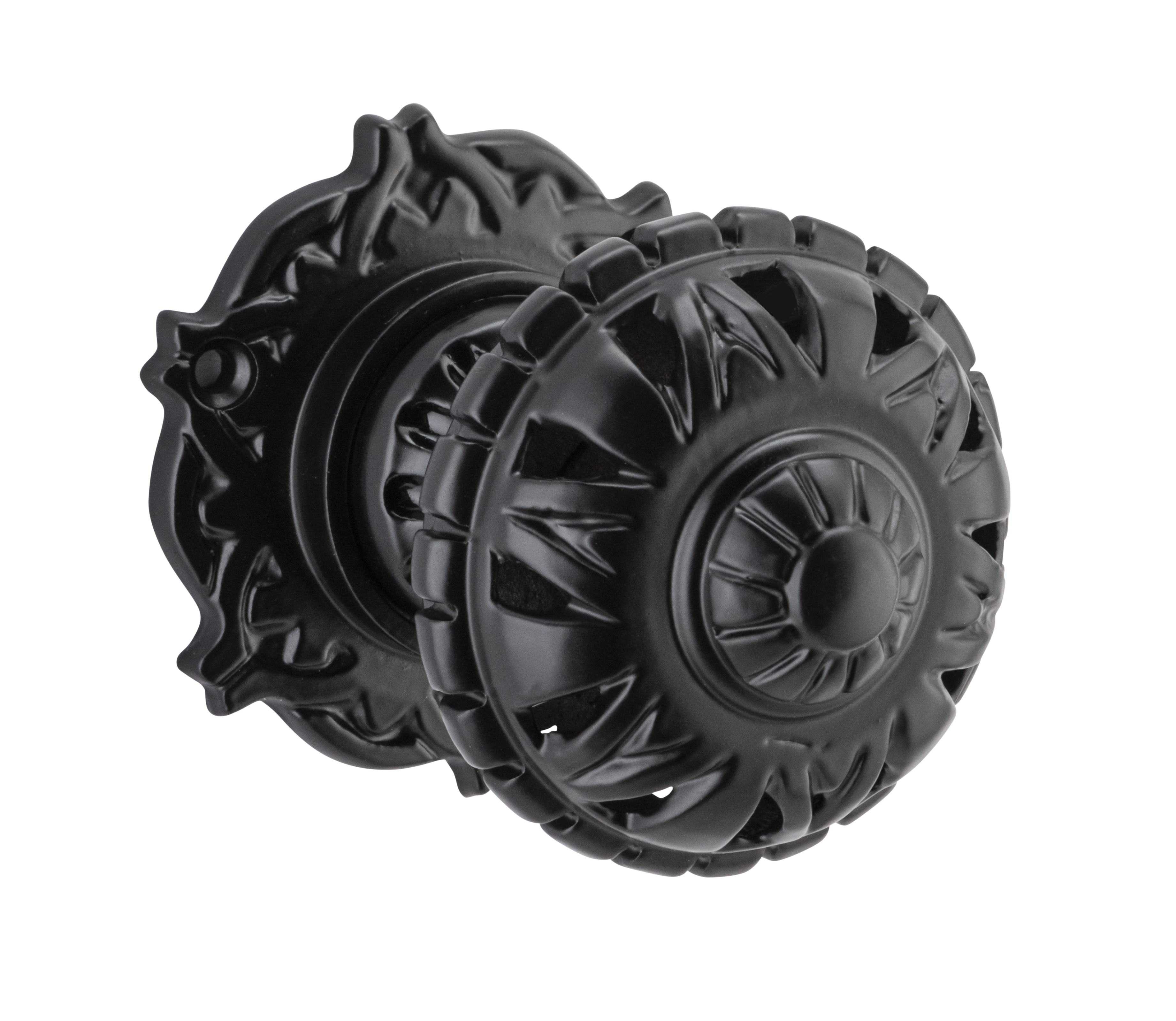 Filigree Mortice Knob - Round Rose Matt Black / Passage