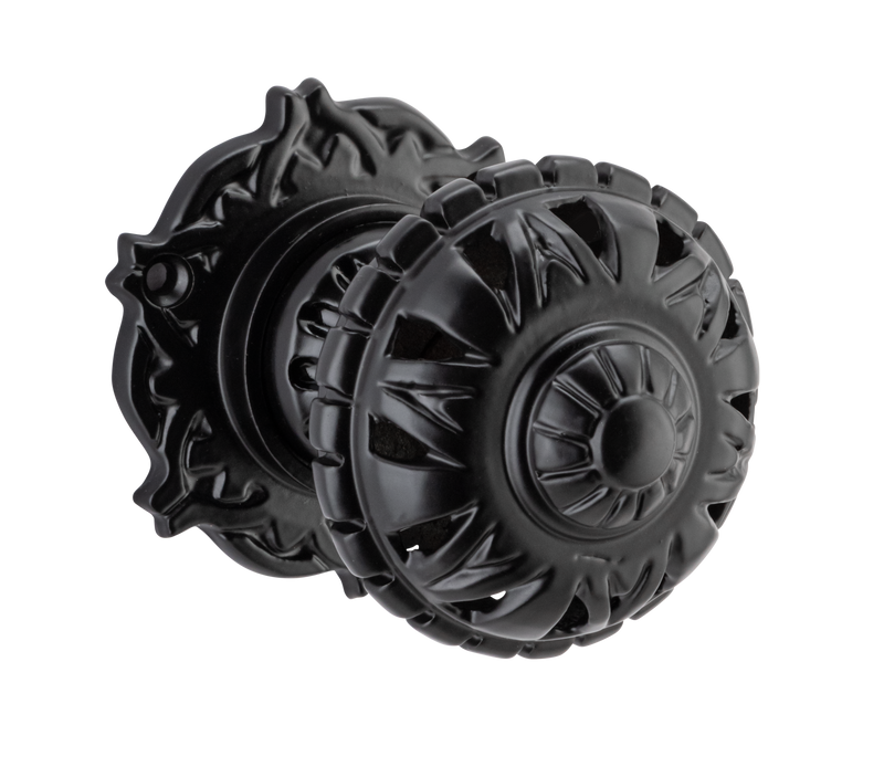 Filigree Mortice Knob - Round Rose Matt Black / Passage