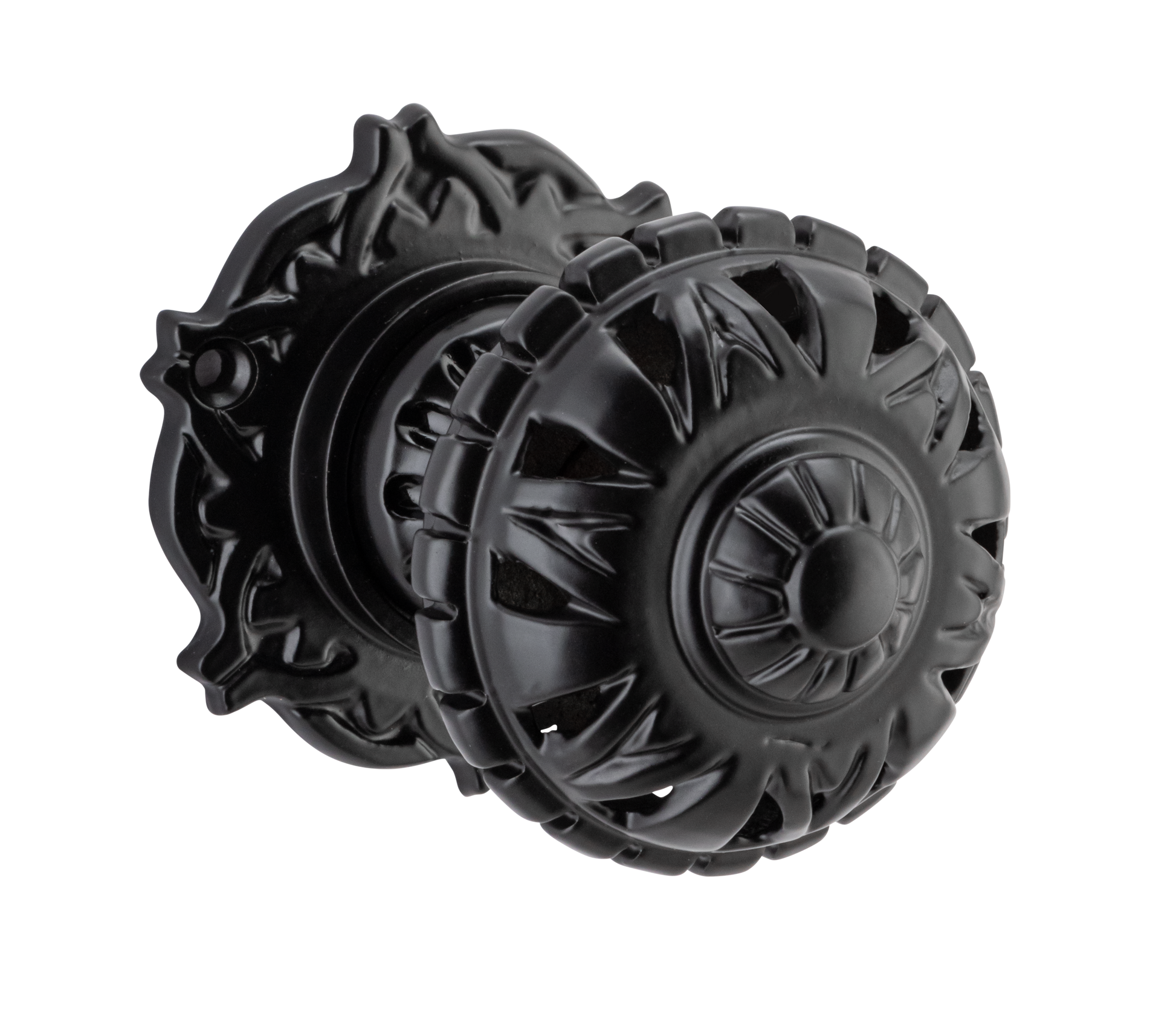 Filigree Mortice Knob - Round Rose Matt Black / Passage