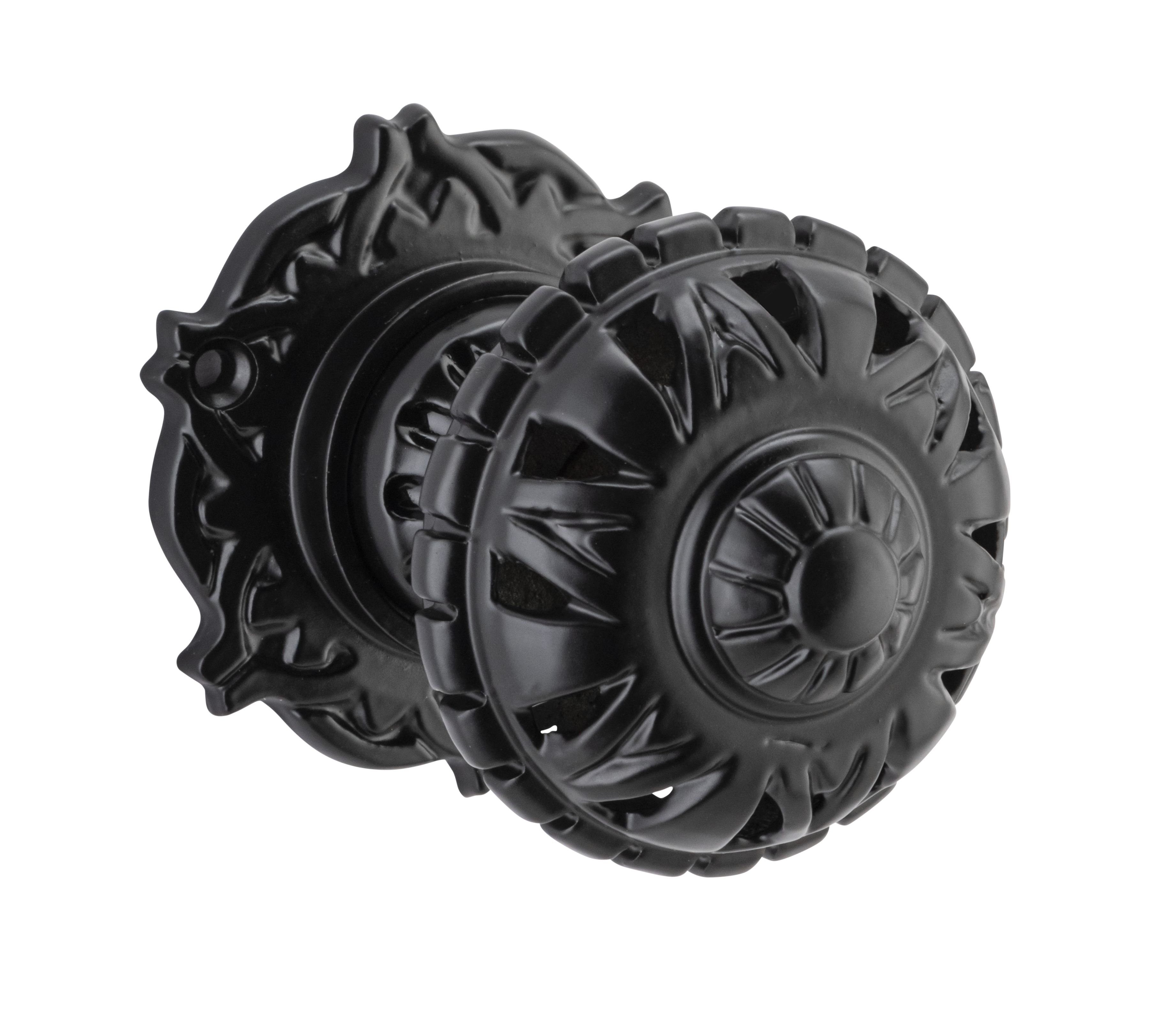 Filigree Mortice Knob - Round Rose Matt Black / Passage