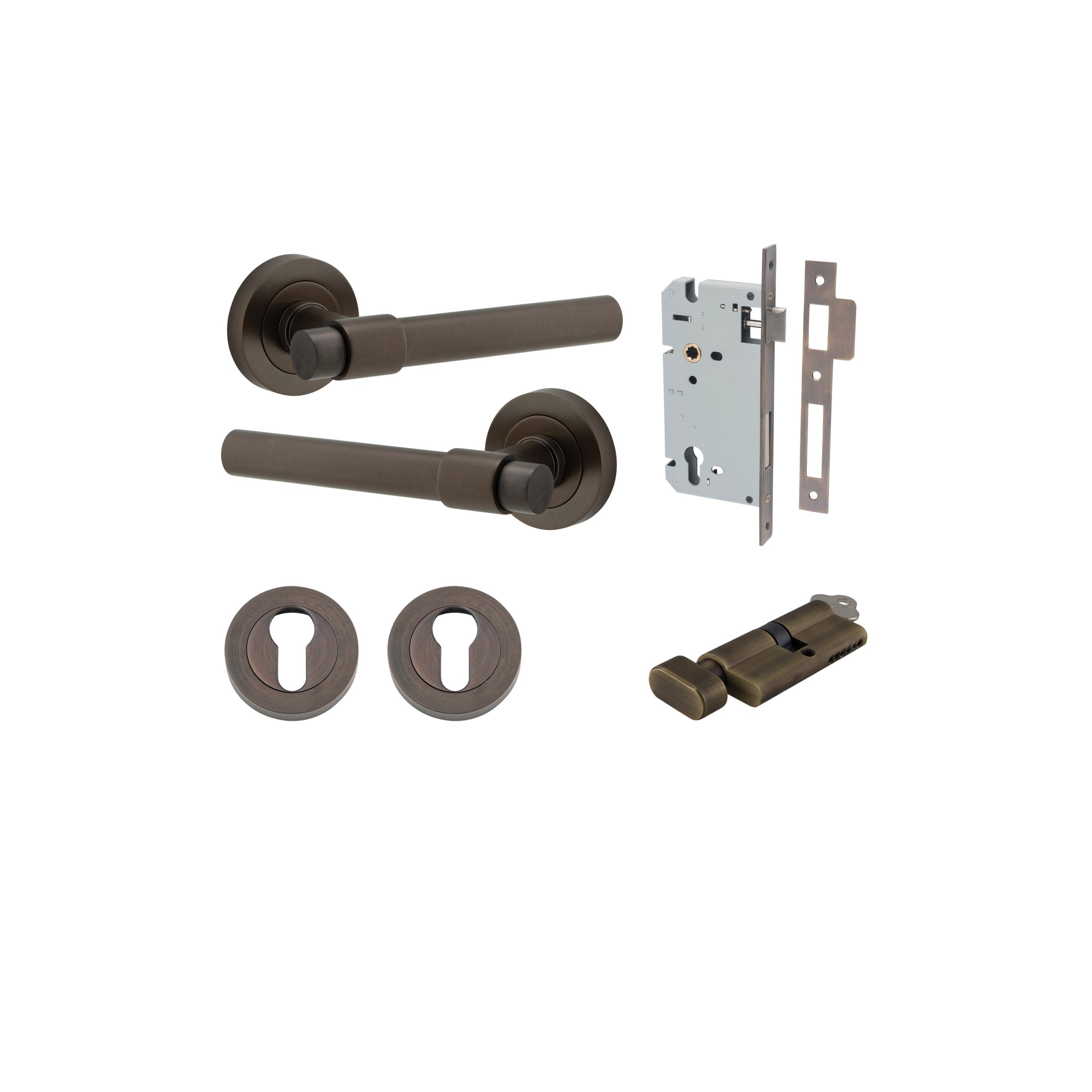 Helsinki Lever - Round Rose Entrance Kit with Separate High Security Lock