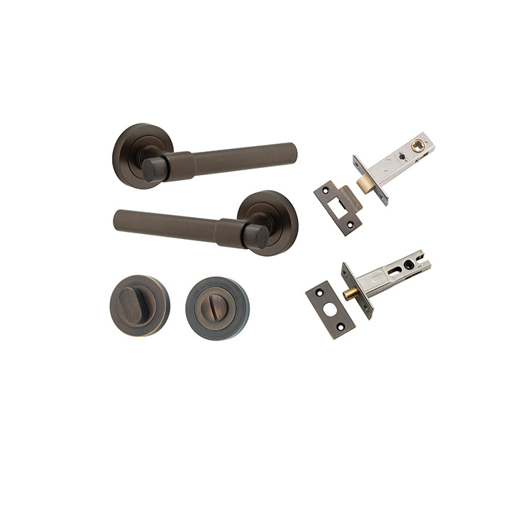 Helsinki Lever - Round Rose Privacy Kit with Separate Privacy Turn Antique Brass / Solid Brass