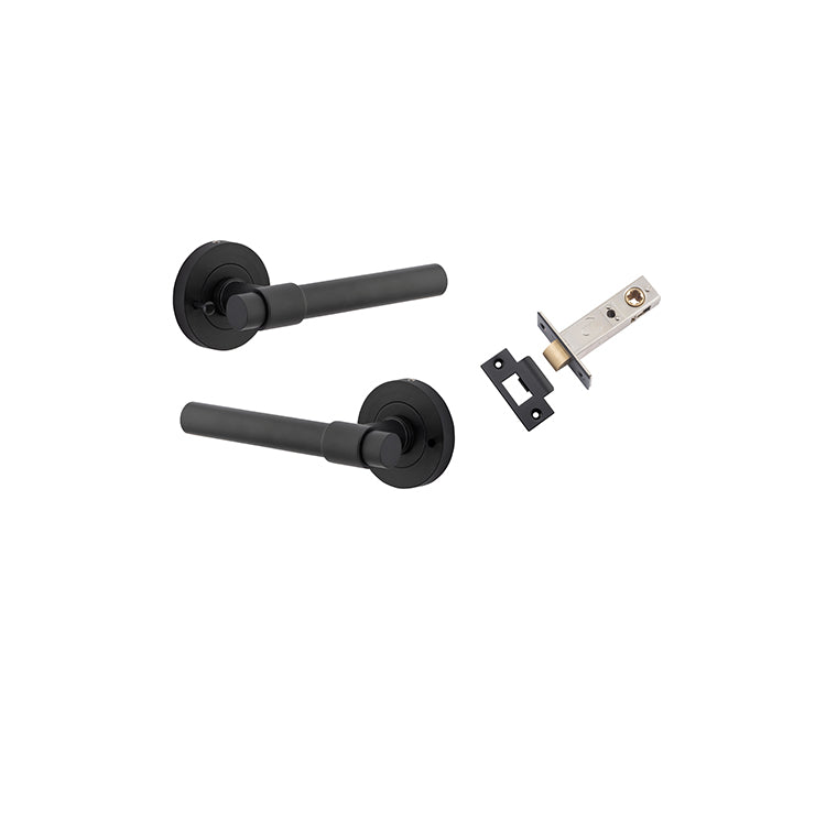 Helsinki Lever - Round Rose (Inbuilt Privacy) Matt Black / Solid Brass