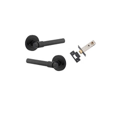 Helsinki Lever - Round Rose (Inbuilt Privacy) Matt Black / Solid Brass