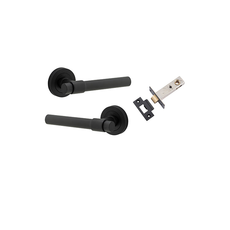 Helsinki Lever - Round Rose Passage Kit Matt Black / Solid Brass
