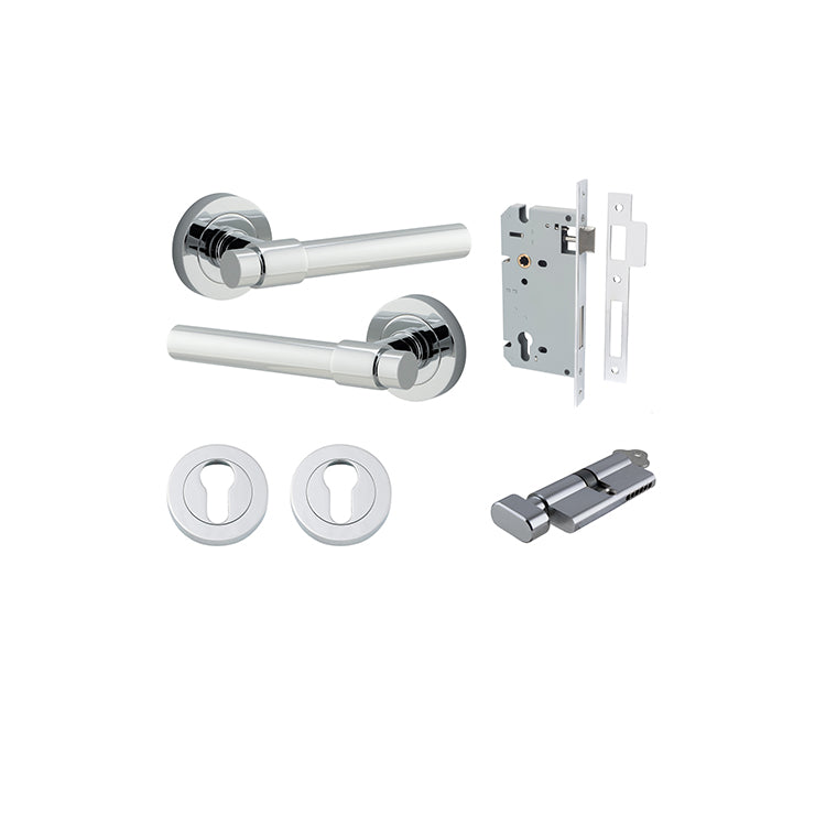 Helsinki Lever - Round Rose Entrance Kit with Separate High Security Lock Chrome Plated / Solid Brass