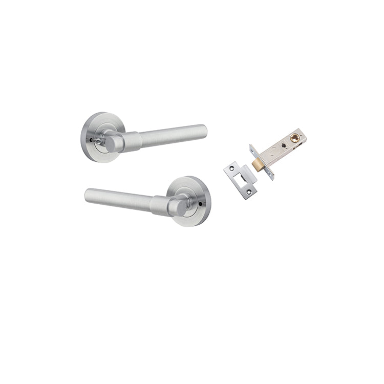 Helsinki Lever - Round Rose (Inbuilt Privacy) Satin Chrome / Solid Brass