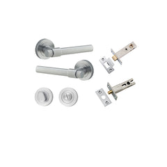 Helsinki Lever - Round Rose Privacy Kit with Separate Privacy Turn Satin Chrome / Solid Brass