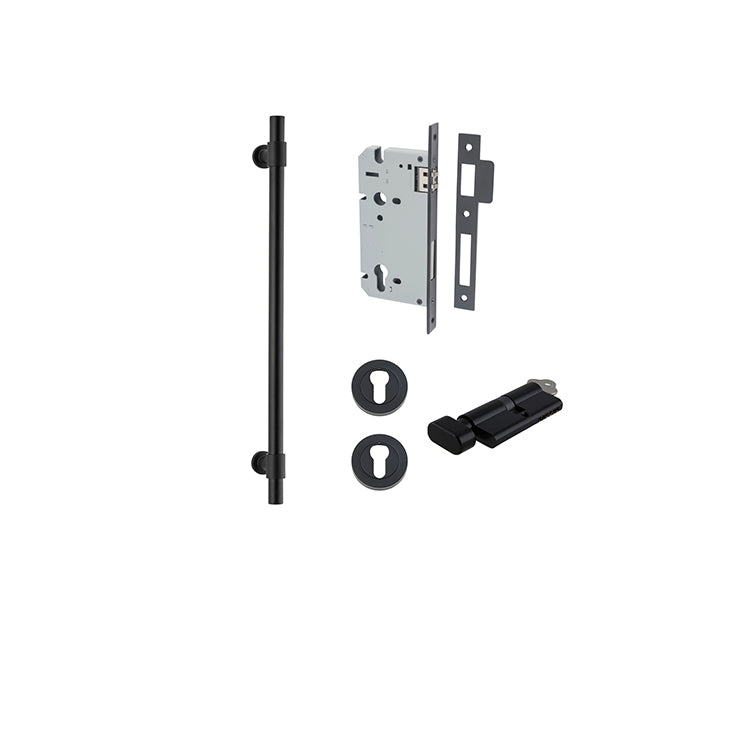 Helsinki Pull Handle - 450mm Entrance Kit with Separate High Security Lock Matt Black / Solid Brass