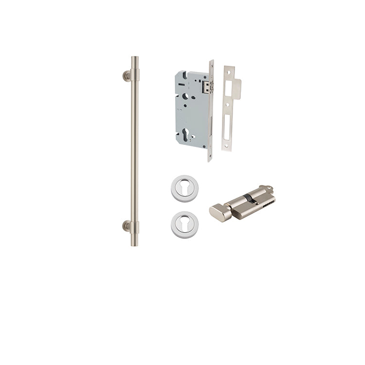 Helsinki Pull Handle - 450mm Entrance Kit with Separate High Security Lock Satin Nickel / Solid Brass