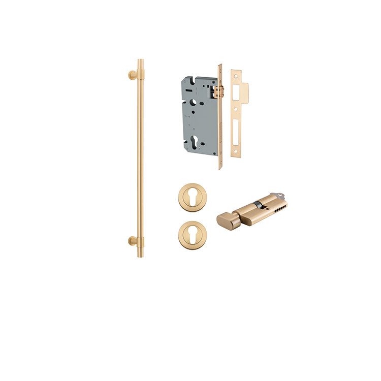 Helsinki Pull Handle - 600mm Entrance Kit with Separate High Security Lock Satin Brass / Solid Brass