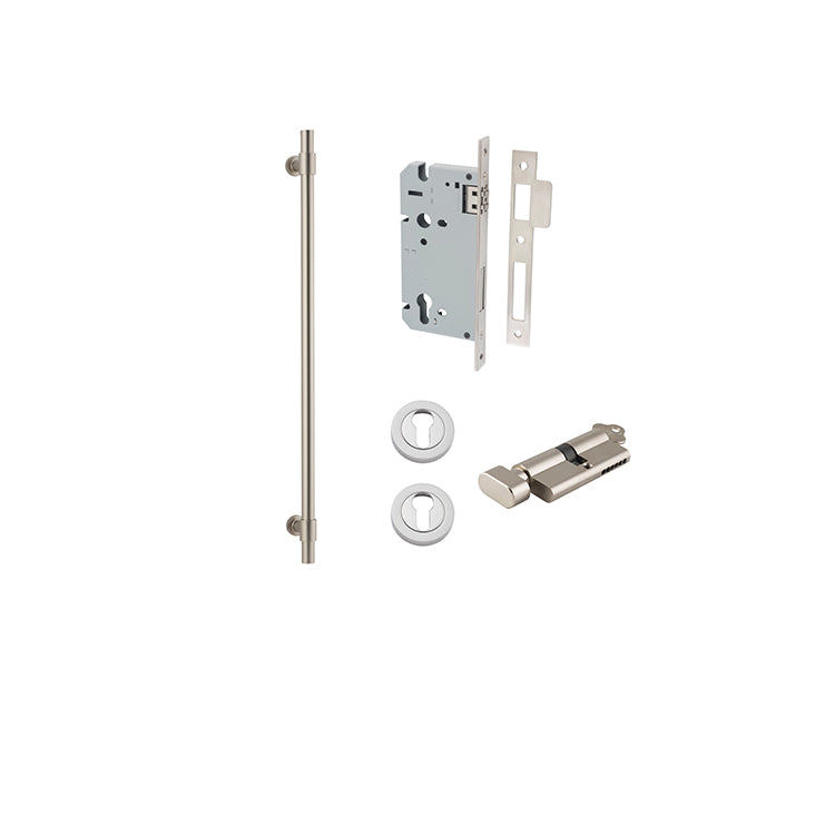 Helsinki Pull Handle - 600mm Entrance Kit with Separate High Security Lock Satin Nickel / Solid Brass
