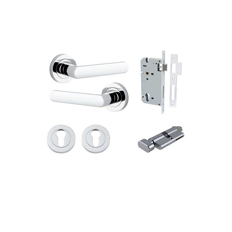 Osaka Lever - Round Rose Entrance Kit with Separate High Security Lock Chrome Plated / Solid Brass