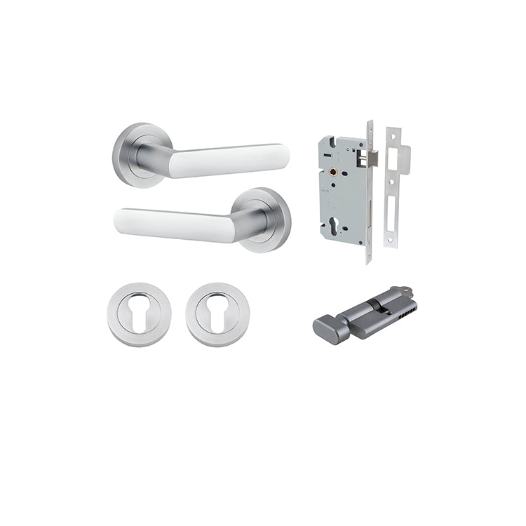 Osaka Lever - Round Rose Entrance Kit with Separate High Security Lock Satin Chrome / Solid Brass