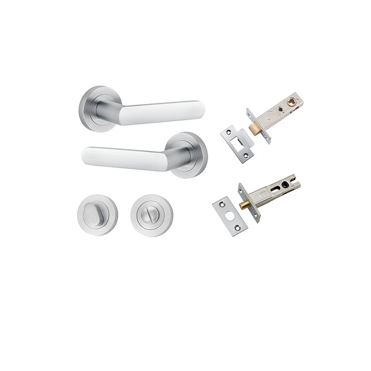 Osaka Lever - Round Rose Privacy Kit with Separate Privacy Turn Satin Chrome / Solid Brass