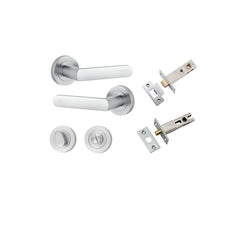 Osaka Lever - Round Rose Privacy Kit with Separate Privacy Turn Satin Chrome / Solid Brass