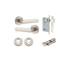 Osaka Lever - Round Rose Entrance Kit with Separate High Security Lock Satin Nickel / Solid Brass