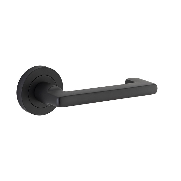 Baltimore Return Lever - Round Rose Matt Black / Solid Brass